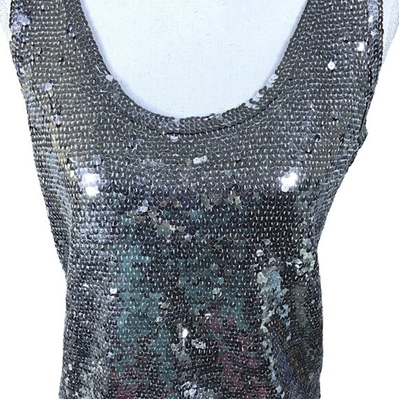 Eleanor P Brenner Sequin Tank Sparkling Scoop Neck Top Sleeveless Women Silver M - Picture 5 of 15